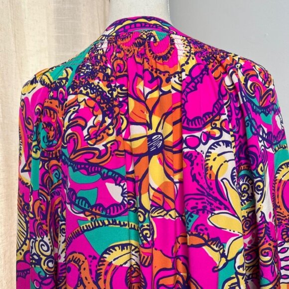 Lilly Pulitzer Elsa Silk Top Sea and Be Seen Pink Blue Blouse Women's Size Large - Picture 6 of 11